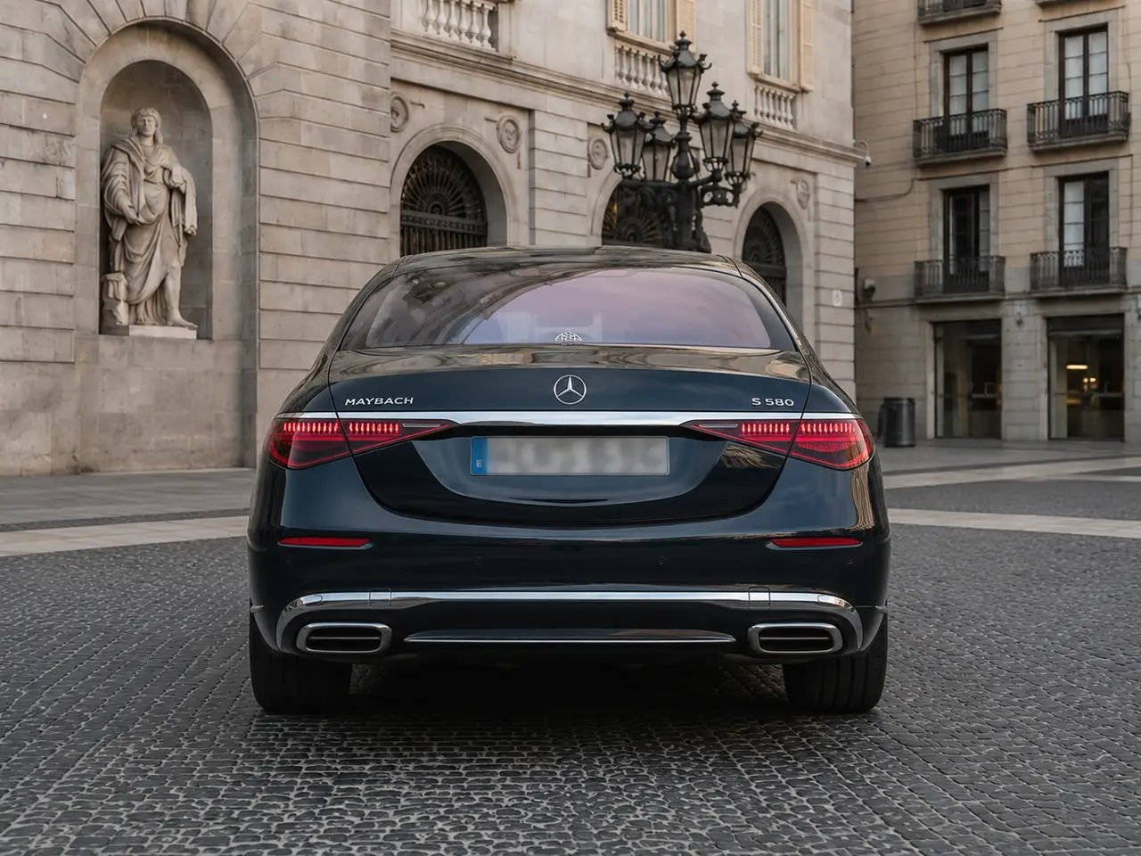 Maybach S580 2023, rear view — Lisbon Luxury Car Rental, Lisbon. The Maybach S580 is built for arrival rather than acceleration contests, though its 503…