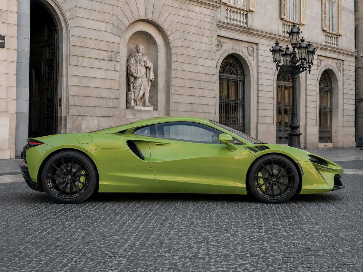 McLaren Artura Spider 2024, front view — Lisbon Luxury Car Rental, Lisbon. The 2024 McLaren Artura Spider carries a plug-in hybrid V6 producing 671 hp, delivered…