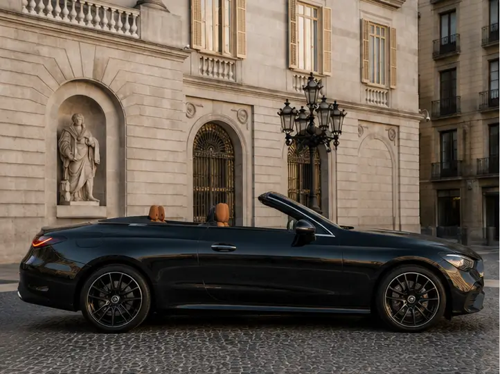 Mercedes Benz CLE 300 Cabriolet AMG Premium 2025, front view — Lisbon Luxury Car Rental, Lisbon. The Mercedes Benz CLE 300 Cabriolet AMG Premium reads as the sensible luxury choice among…
