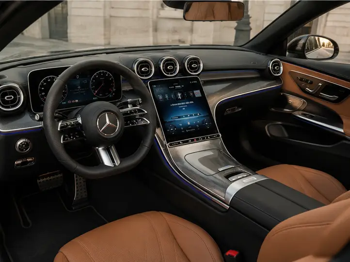 Mercedes Benz CLE 300 Cabriolet AMG Premium 2025, interior — Lisbon Luxury Car Rental, Lisbon. The Mercedes Benz CLE 300 Cabriolet AMG Premium reads as the sensible luxury choice among…