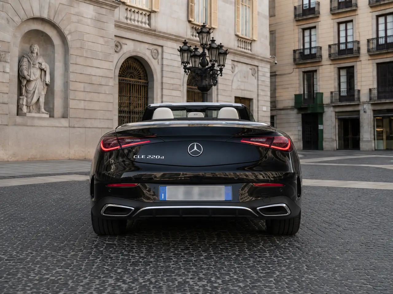 Mercedes Benz CLE Cabrio 2025, rear view — Lisbon Luxury Car Rental, Lisbon. The 2025 Mercedes Benz CLE Cabrio pairs a 258 hp engine with a four-seat cabin, giving it…
