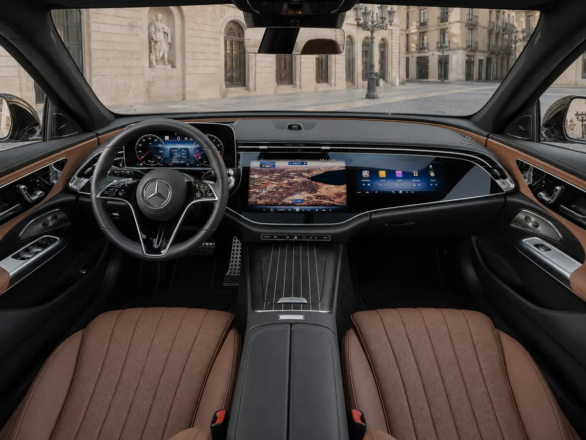 Mercedes Benz E-klasse 220d Premium Plus 2026, interior — Lisbon Luxury Car Rental, Lisbon. The 2026 Mercedes-Benz E-Klasse 220d Premium Plus is built for clients who want presence…