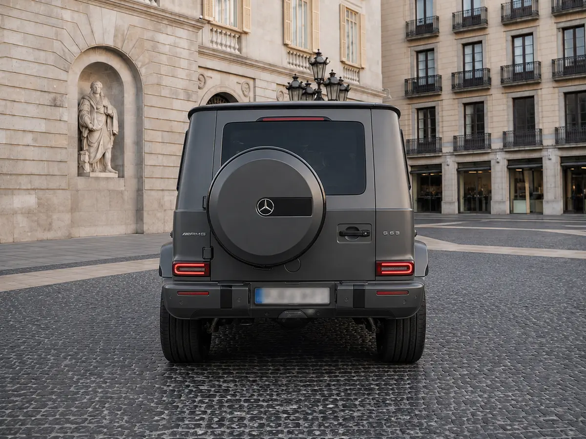 Mercedes Benz G63 2023, front view — Lisbon Luxury Car Rental, Lisbon. The Mercedes-Benz G63 does not try to disguise its size or its intent. At 585 hp, the…