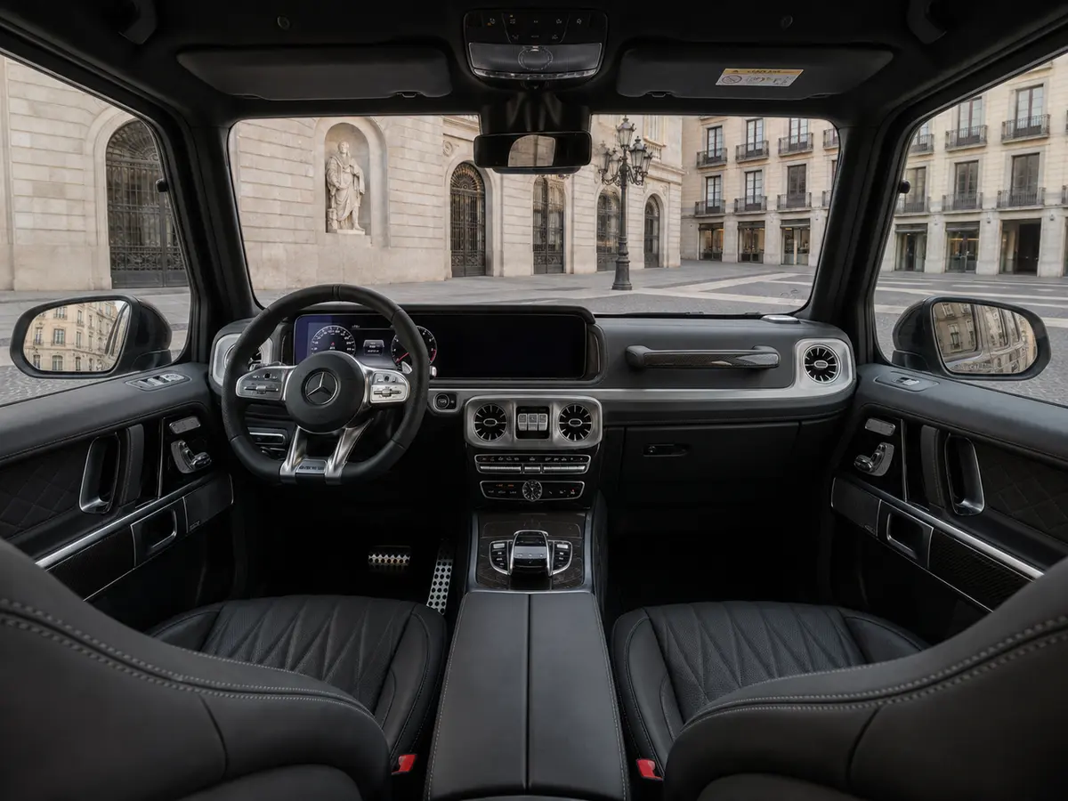 Mercedes Benz G63 2023, rear view — Lisbon Luxury Car Rental, Lisbon. The Mercedes-Benz G63 does not try to disguise its size or its intent. At 585 hp, the…