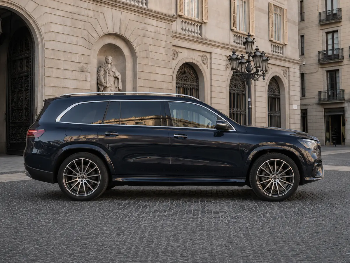 Mercedes Benz GLS-klasse 350 D Exclusive 7 Posti 2025, front view — Lisbon Luxury Car Rental, Lisbon. The Mercedes-Benz GLS 350d Exclusive brings genuine seven-seat capacity to a segment…