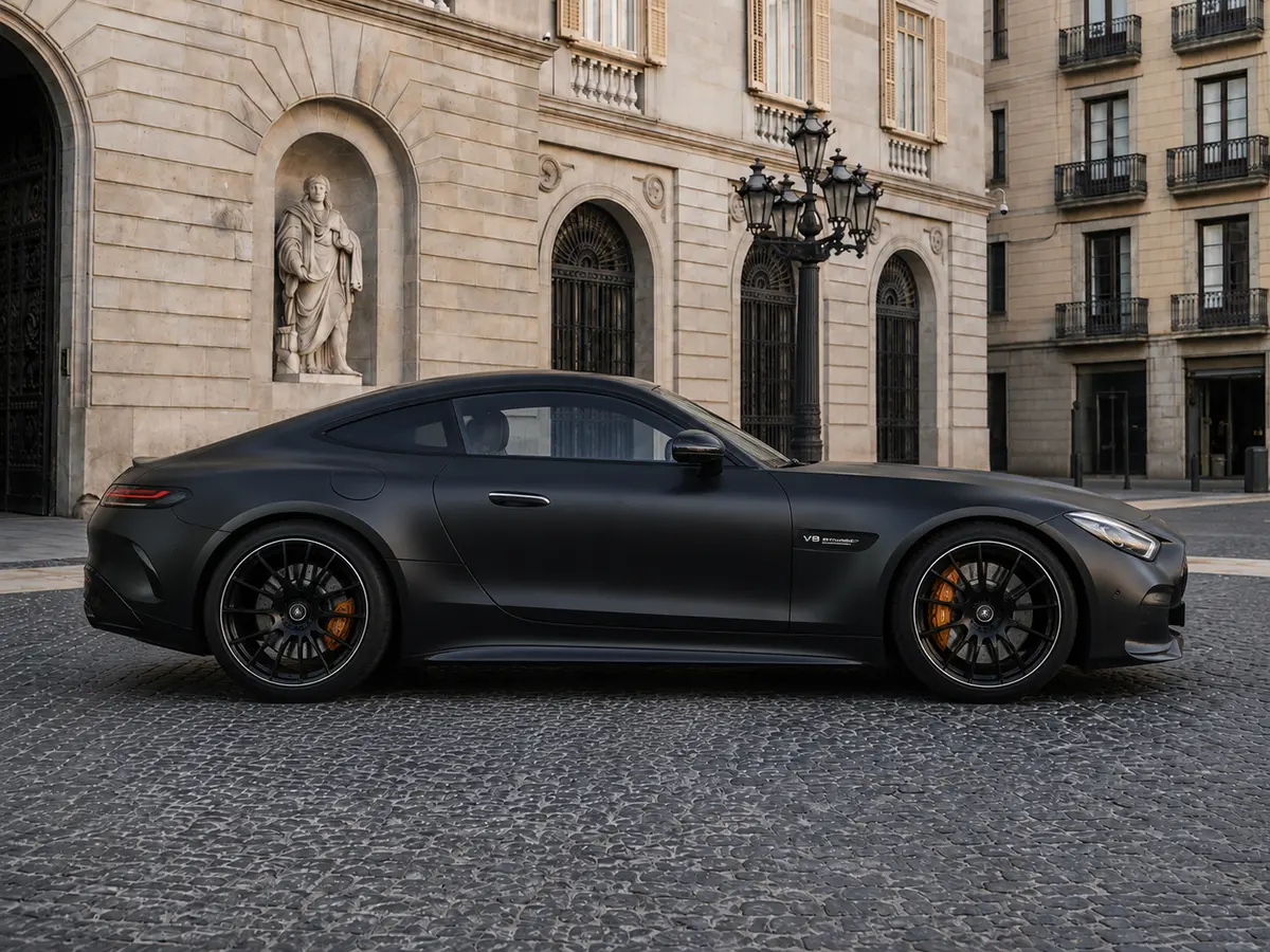 Mercedes Benz GT63 AMG Coupe 2024, front view — Lisbon Luxury Car Rental, Lisbon. The Mercedes-AMG GT63 Coupe pairs a 577 hp drivetrain with a low, two-seat cockpit built…