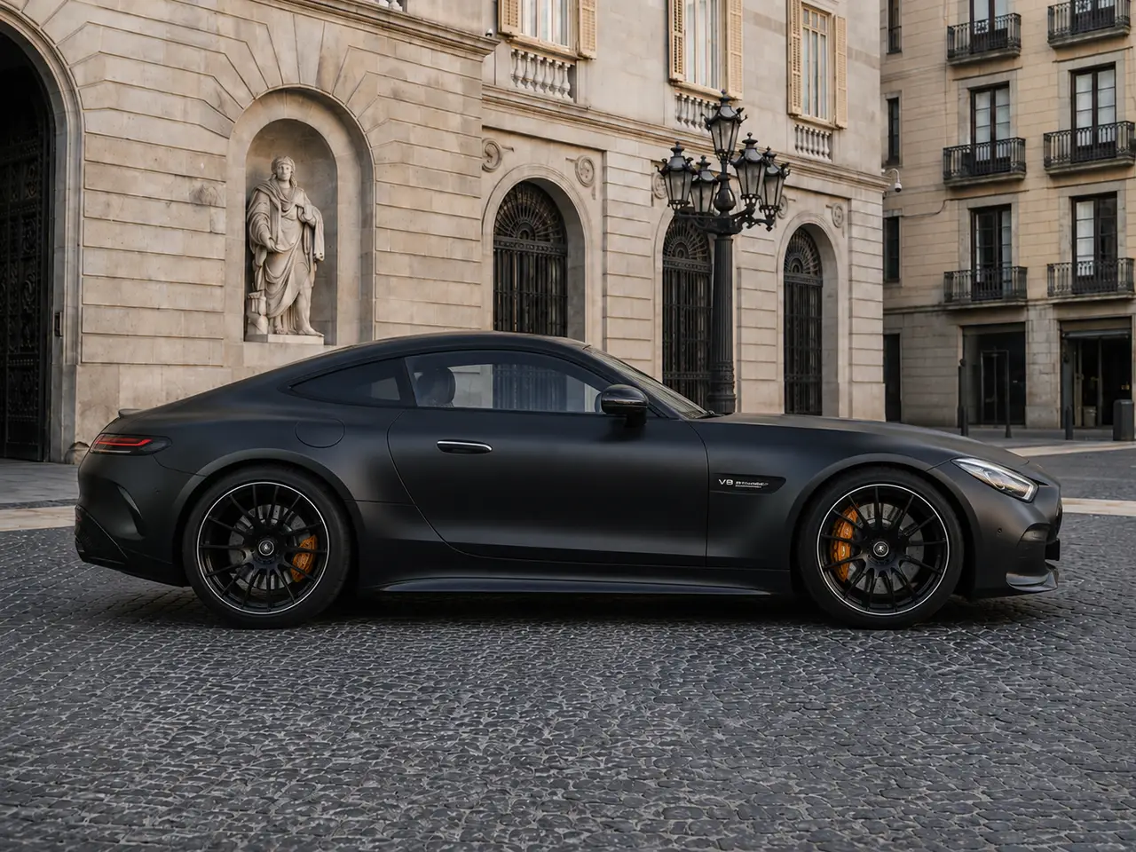 Mercedes Benz GT63 AMG Coupe 2024, front view — Lisbon Luxury Car Rental, Lisbon. The Mercedes-AMG GT63 Coupe pairs a 577 hp drivetrain with a low, two-seat cockpit built…