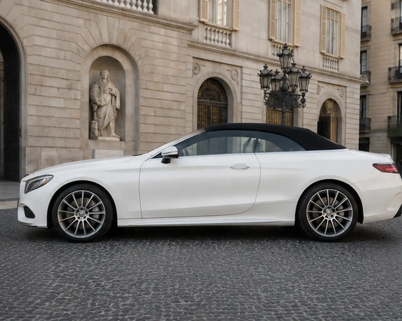 Mercedes Benz S560 Cabrio 2021, exterior — Lisbon Luxury Car Rental, Lisbon. The 2021 Mercedes Benz S560 Cabrio pairs a 469 hp V8 with the weight and composure of…