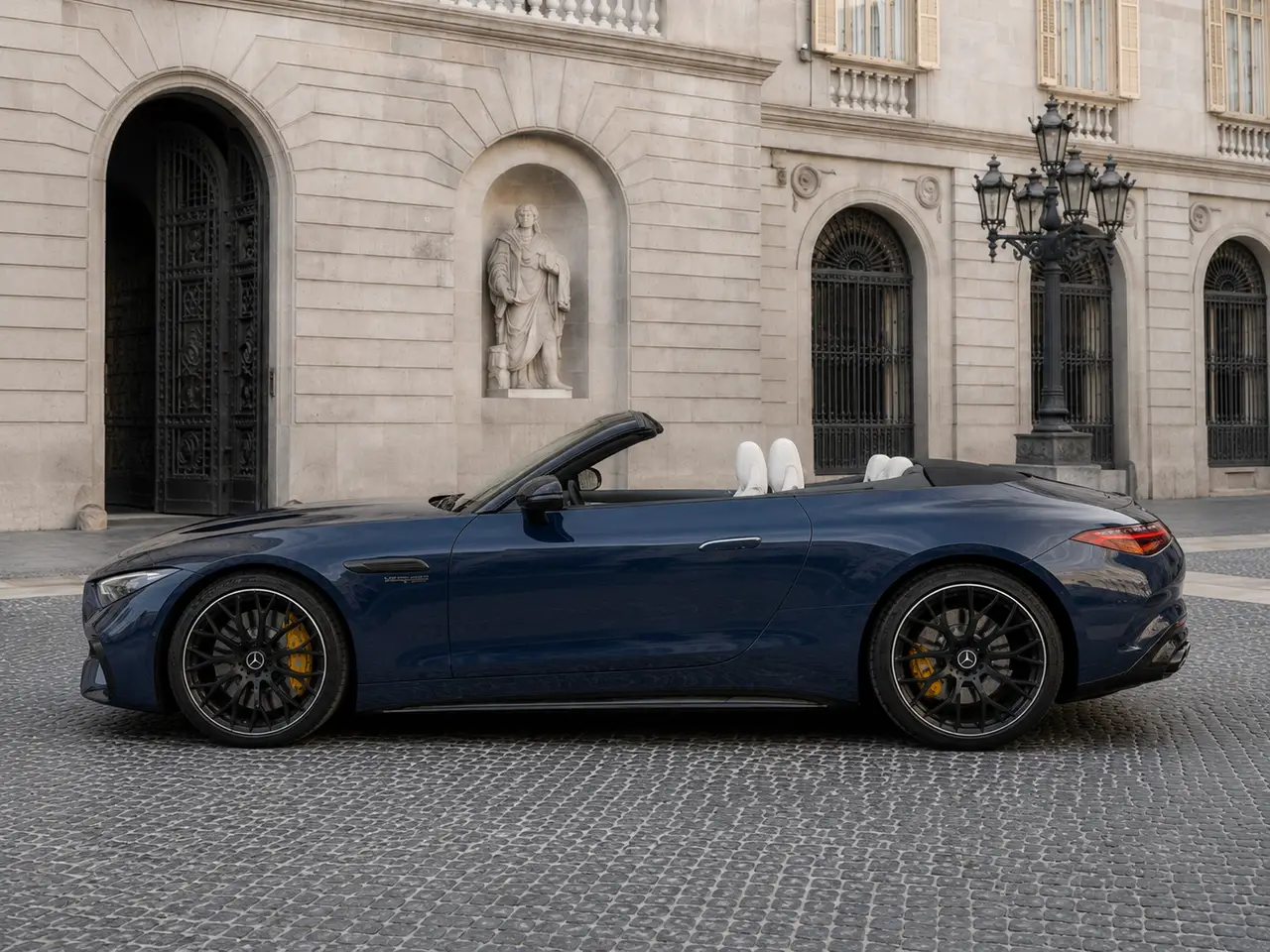 Mercedes Benz SL 63 AMG 2025, exterior — Lisbon Luxury Car Rental, Lisbon. The 2025 Mercedes Benz SL 63 AMG pairs a 585 hp engine with four seats, a configuration…
