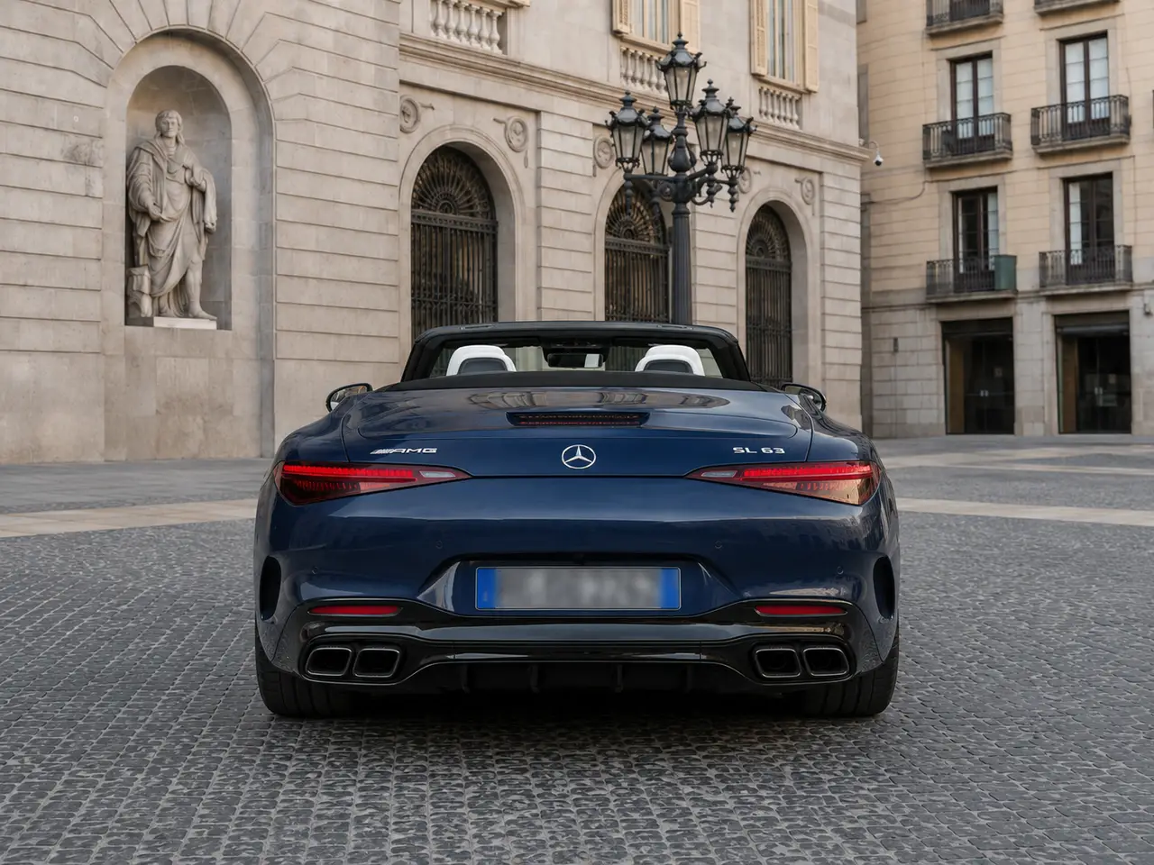 Mercedes Benz SL 63 AMG 2025, rear view — Lisbon Luxury Car Rental, Lisbon. The 2025 Mercedes Benz SL 63 AMG pairs a 585 hp engine with four seats, a configuration…