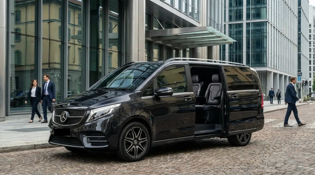 Mercedes V Class 2026, interior — Lisbon Luxury Car Rental, Lisbon. The 2026 Mercedes Benz V Class is built around space rather than speed. With eight seats…