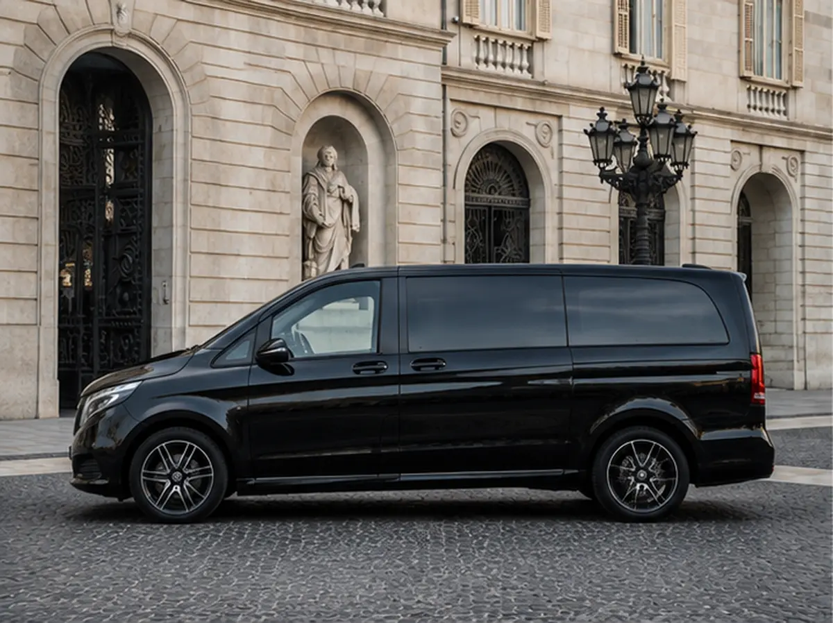 Mercedes V Class 2026, exterior — Lisbon Luxury Car Rental, Lisbon. The 2026 Mercedes Benz V Class is built around space rather than speed. With eight seats…