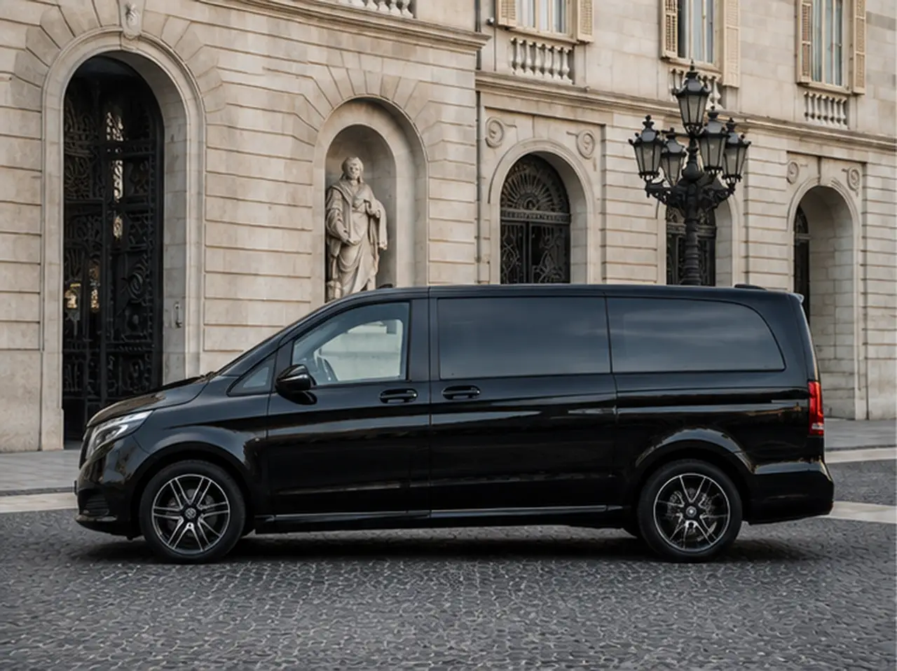 Mercedes V Class 2026, exterior — Lisbon Luxury Car Rental, Lisbon. The 2026 Mercedes Benz V Class is built around space rather than speed. With eight seats…