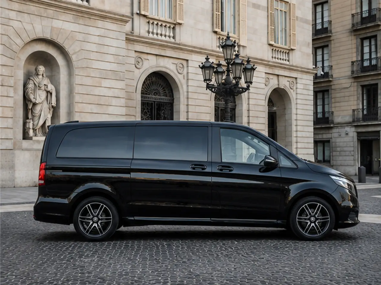Mercedes V Class 2026, front view — Lisbon Luxury Car Rental, Lisbon. The 2026 Mercedes Benz V Class is built around space rather than speed. With eight seats…