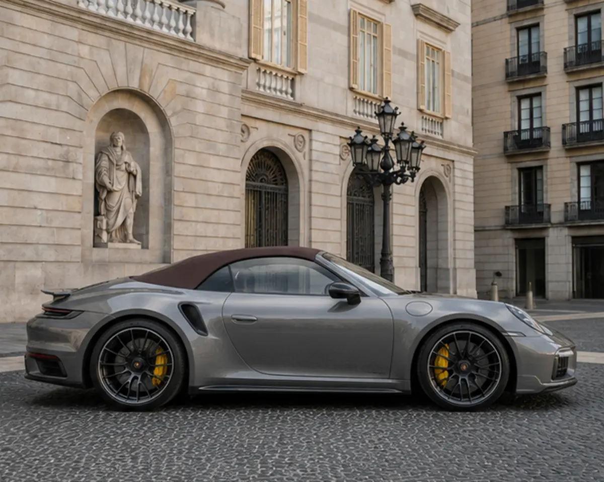 Porsche 911 992 Carrera Turbo S Cabrio 2026, front view — Lisbon Luxury Car Rental, Lisbon. The 2026 Porsche 911 992 Carrera Turbo S Cabrio pairs 650 hp with the kind of chassis…