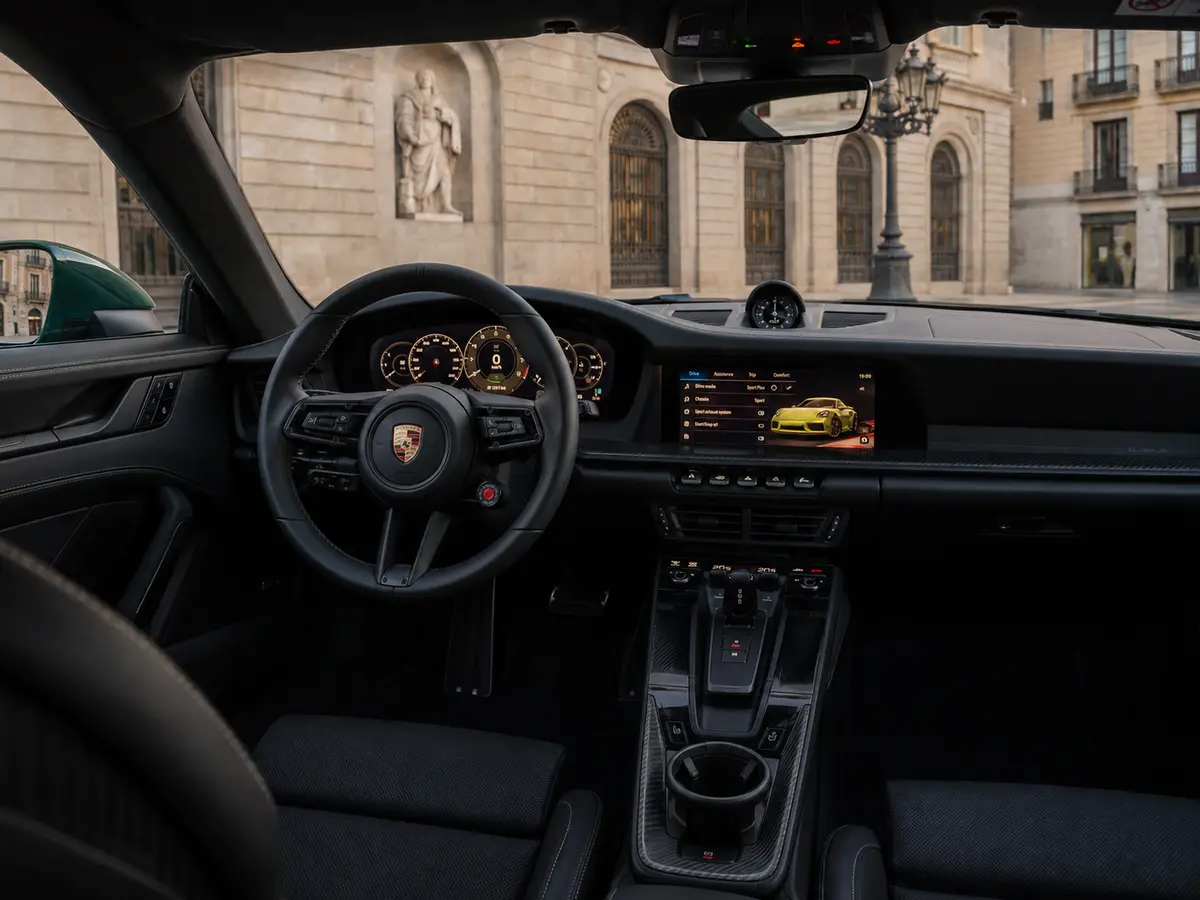 Porsche 911 GT3 2026, interior — Lisbon Luxury Car Rental, Lisbon. The 2026 Porsche 911 GT3 is built for drivers who want to feel every input translate…