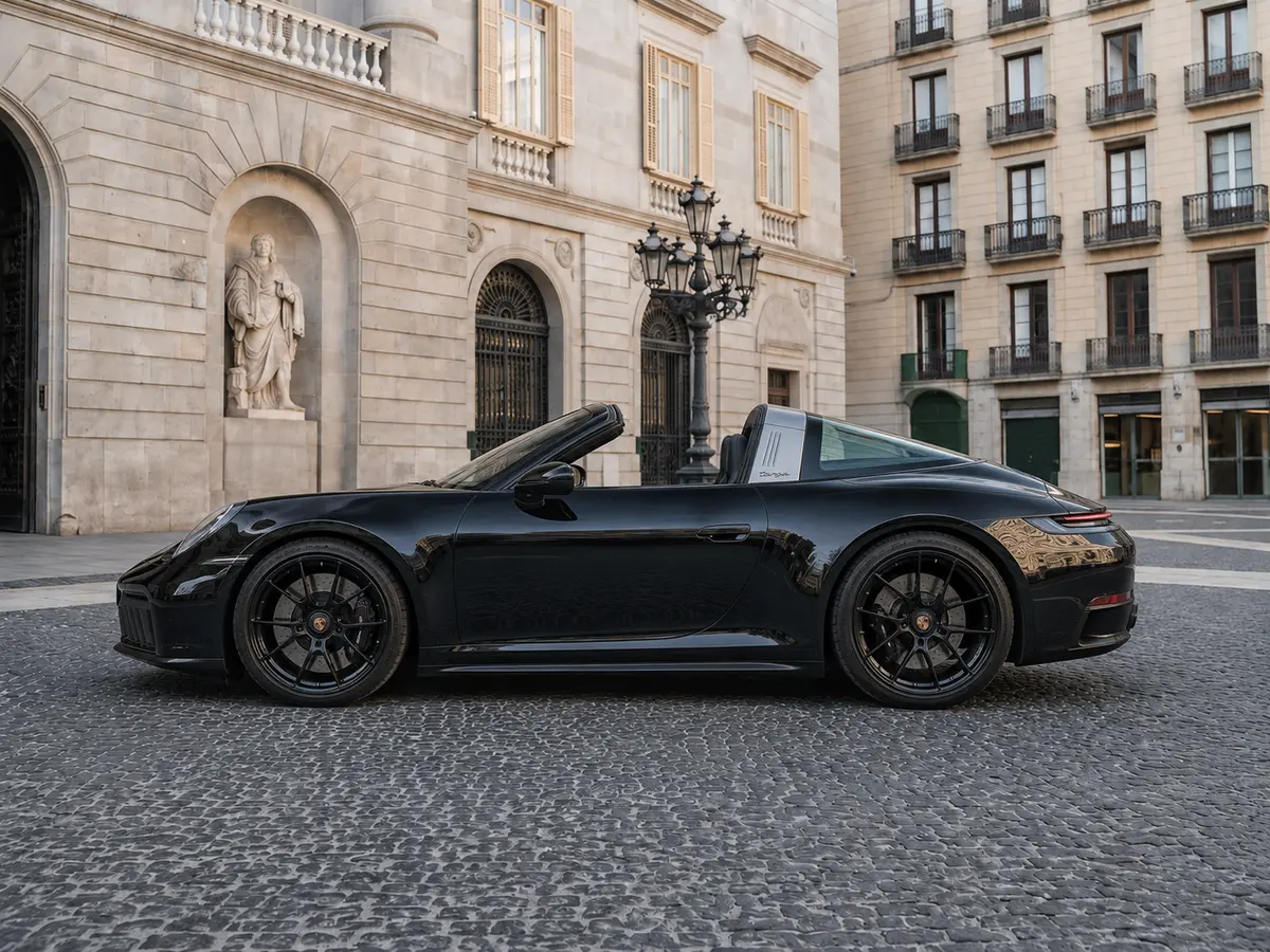 Porsche 911 Targa 2025, exterior — Lisbon Luxury Car Rental, Lisbon. The 2025 Porsche 911 Targa pairs the 911's low, deliberate stance with a retractable roof…