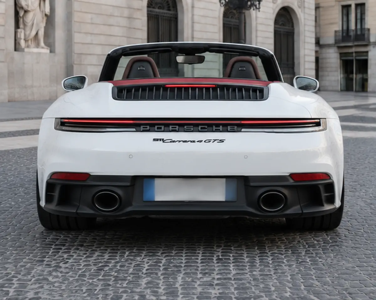 Porsche 992.2 Carrera 4 GTS Cabrio 2025, rear view — Lisbon Luxury Car Rental, Lisbon. The 2025 Porsche 992.2 Carrera 4 GTS Cabrio carries 540 hp through all four wheels, and…
