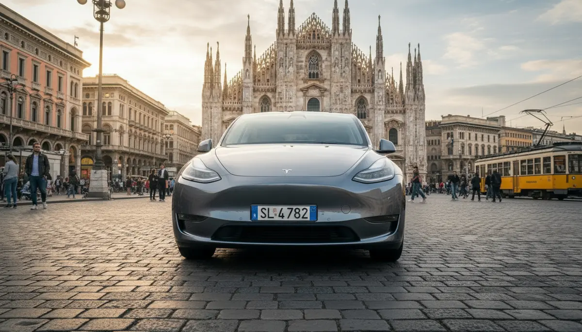 Tesla Model Y Long Range 2023, front view — Lisbon Luxury Car Rental, Lisbon. Silent electric runs to Sintra, no fuel stops