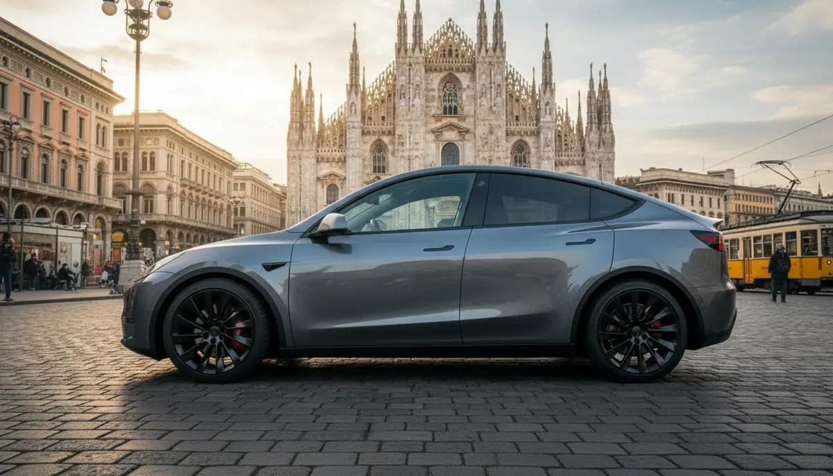 Tesla Model Y Long Range 2023, rear view — Lisbon Luxury Car Rental, Lisbon. Silent electric runs to Sintra, no fuel stops